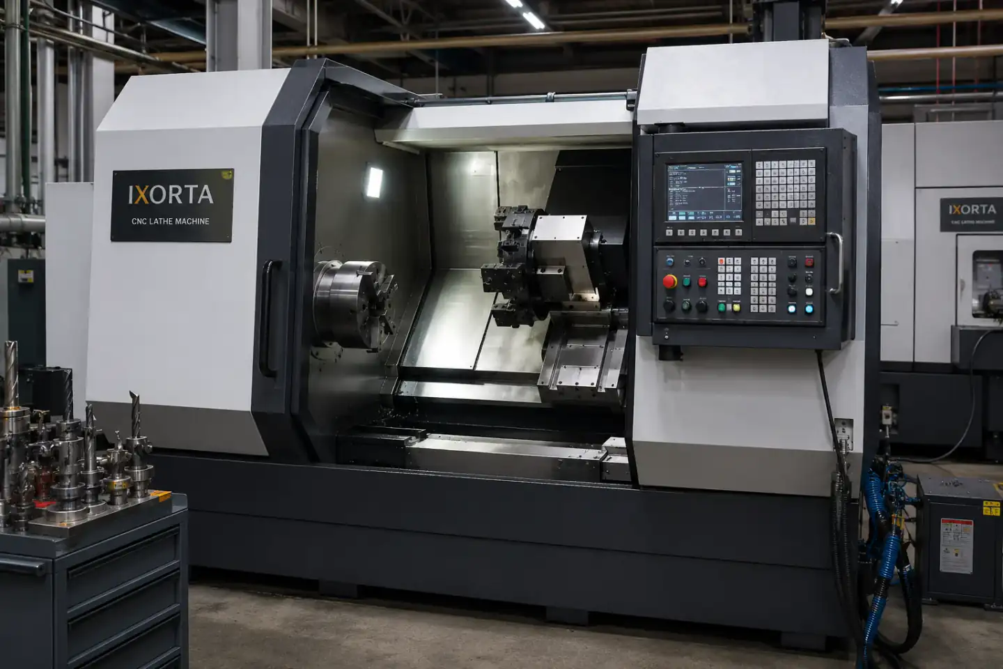IXORTA CNC turning center installed in an industrial production workshop