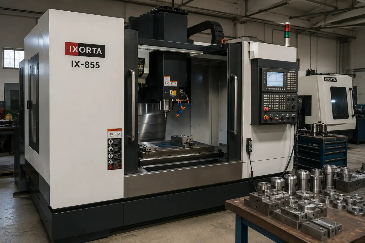 Installed IXORTA vertical machining center operating in a professional metalworking facility