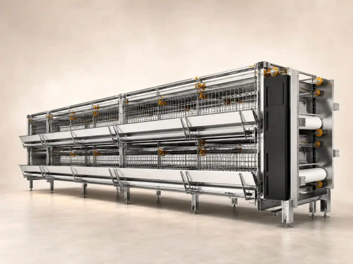 Long multi-tier layer cage installation