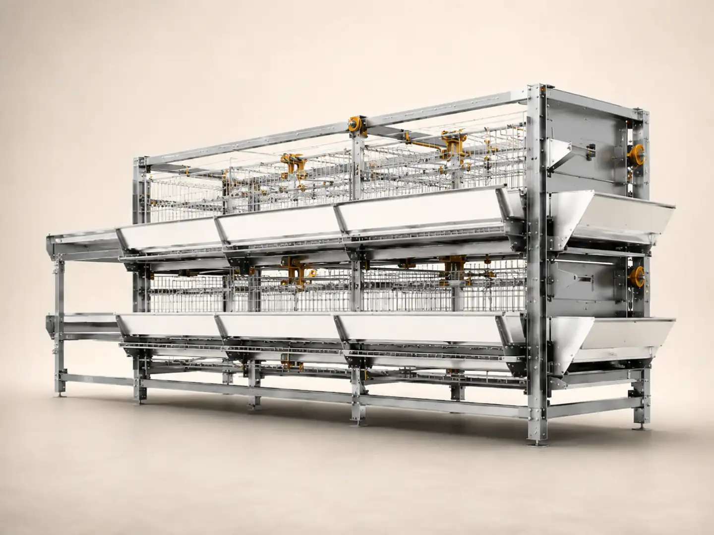 IXORTA rearing cage system engineered for uniform chick growth, feeding and drinking access